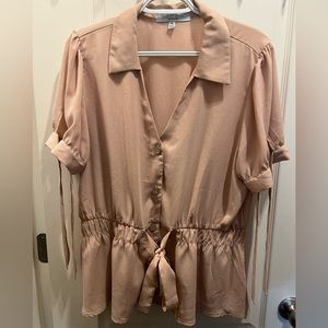 Beige Sweet Rain Blouse Short Sleeve Button